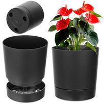 Gėlių vazonas su lėkšte, 20 cm, juodas, plastikinis