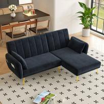 L formos sofa, su miegojimo funkcija, juoda