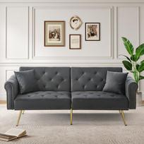 Sofa-lova, su trijų padėčių reguliuojamu atlošu, aksominė, pilka
