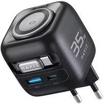 Havit UC250 A-EU - GaN travel charger with extendable cable (black) UC250 A-EU