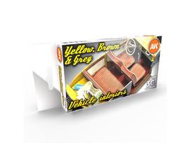 AK Interactive akrilinių dažų rinkinys automobilių salonams, geltona/ruda/pilka