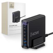 Tech-Protect DC240W-GaN Įkrovimo Stotelė 6 Prievadai 4 x USB-C 2 x USB-A 240W QC3.0 - Juoda