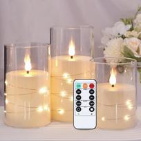 LED žvakės su įmontuotomis lemputėmis, 3 vnt. rinkinys (dramblio kaulo spalvos)
