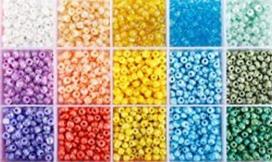 Stiklinių apvalių karoliukų (biserio) 6/0 RainBow® 15 pastelinių spalvų po 10 g rinkinys