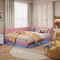 Sofa-lova 140x200 cm su LED ir USB - grotelių pagrindas - meškiukas - rožinė