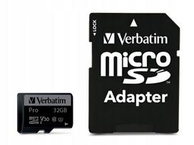 Atminties kortelė telefonui Verbatim Pro Microsdhc 32gb atminties kortelė su adapteriu