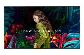 SAMSUNG QB65C-N digital signage flat panel 65-inch LED display with 350 cd/m² brightness, 4K Ultra HD resolution, black finish, built-in processor, Tizen 7.0 operating system, and 16/7 operation