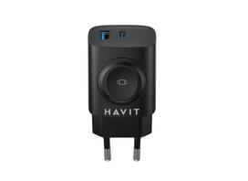 Havit UC132 EU – GaN 22 W dviejų prievadų įkroviklis su belaidžio įkrovimo galimybe, juodas