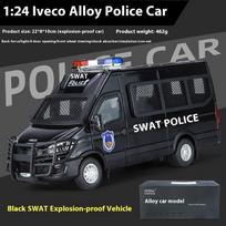 1:24 Mastelio IVECO Policijos Lydinio Automobilis Metalinis Modelis Garsas ir Šviesa Atgal Traukiamas Žaislas Interjero Papuošalai Vaikų Žaislai Dovanos Doiplay balta