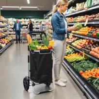 HOMCOM 3-in-1 sulankstomas pirkinių vežimėlis su 40L talpa, atlaiko iki 25kg, su šaldymo skyriumi, juodas, Juoda