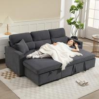 HOMCOM Reguliuojama sofa-lova, L formos svečių sofa su miegojimo funkcija, daiktadėže, pagalvėmis, skirta svetainei, svečių kambariui, tamsiai pilka
