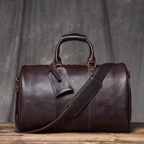 Vintage Men's Travel Bag Classic Business Messenger Bag Head Layer Cowhide Weekender Gym Bag Leather Handbag for Husband Gift gray