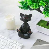 Linksmai besijuokiantis katės figūrėlė Meditacija Juoda katė Dervos figūrėlė Namų dekoras Figūrėlė Small juoda