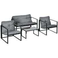 Balkono baldai su sėdynių pagalvėlėmis, sodo svetainės komplektas, dvigulė sofa, 2 foteliai, žurnalinis staliukas, pilka+juoda, Grau, Schwarz