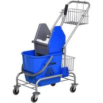 HOMCOM Valymo vežimėlis Namų ūkio vežimėlis Profesionalus žandikaulių preso kibiras 26 L + laikymo krepšys Mėlyna 73L x 45W x 95H cm, Mėlyna