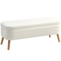 HOMCOM pufas, sėdimasis pufas su 65 L talpa, atrama kojoms, fliso audinys, kaučiuko mediena, putplastis, 120 x 42 x 45 cm, kreminės baltos spalvos, Kreminės baltos spalvos