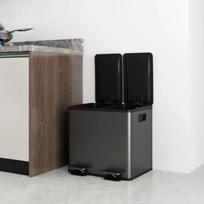 HOMCOM 2 x 15 L dvigubos šiukšliadėžės, su pedaliniu atidarymu, lengvai valomos, nerūdijančio plieno, plastiko, juodos