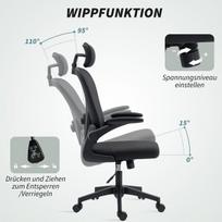 Biuro kėdė Ergonomiška biuro kėdė su atlenkiamais porankiais, reguliuojama juosmens atrama Juoda