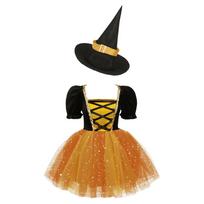 Vaikų mergaičių raganos kostiumas su burbulinėmis rankovėmis Blizganti tinklinė suknelė su smailia skrybėle Helovino Cosplay puošmenos pasirodymui 3-4 Years violetinė/rožinė raudona spalva