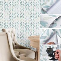 Green White Wallpaper Peel and Stick Wallpaper Boho Contact Paper for Cabinets Leaf Wallpaper for Bedroom Self-Adhesie Stickers 1mx44cm