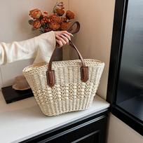 Šiaudinės rankinės moterims Šiaudinės peties rankinės Rotango pintos rankinės su viršutine rankena Tuščiavidurės raffia nertos paplūdimio rankinės Atsitiktinės rankinės