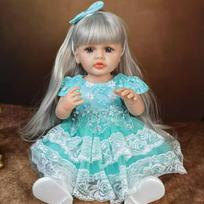 Madinga pilkų plaukų naujagimių lėlė 55 cm mergaitei viso kūno silikono vinilo tikroviška princesė Boneca Reborn žaislinis kostiumas 3 ir daugiau metų vaikų gimtadienio Kalėdų dovanos 22 Inch about 55 cm mėlyna