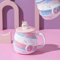 Unicorn Water Cup Rainbow Mug Coffee Cup with Lid Spoon Cute Girl Home Drinking Water Cup Ceramic Cup 401-500ml