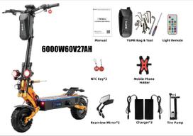 YUME X11+ ES Sertifikuotas Elektrinis Paspirtukas, 6000W, Dvigubi Varikliai, 60V 27Ah Baterija, 11 Colių Padangos, Maksimalus Greitis 95km/h Vairo amortizatorius YUME X11(60V27ah)*-t