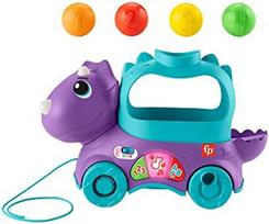 Fisher-Price Bällespaß Pull-Along Dino Toy, French Version, Interactive Learning Walker with Lights & Music for Babies 1-3 Years Lateinische Sprachen + Englisch