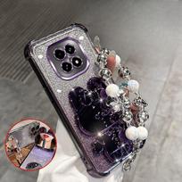 Triušio veidrodėlio laikiklis Telefono dėklas Realme 14 Pro 13 12 Pro Plus 5G C75 su apyranke Keturi kampai oro pagalvėlės apsaugos korpusas Case & Holder&Realme 12 Pro+ rožinė