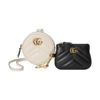 Gucci GG Marmont dygsniuota odinė mini apvali rankinė per petį su monetų dėklu Balta Juoda Kasdieniam pirkiniui 698787-UM8ET-9063 Basic Set (Bag+Dust Bag)