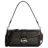 Coach Moteriška Georgie Pečių Rankinė Signature Drobė Su Kniedėmis Odinė Crossbody Rankinė Kasdieniam Važiavimui Į Darbą Kelionėms 5605-SVS3L Basic Set (Bag+Dust Bag)