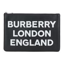 Burberry London England Print Clutch Pouch Black Leather Zip Top Wristlet Pouch for Men Daily Office Travel 8015695 Basic Set (Bag+Dust Bag)
