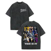 Michael Jackson „This Is It“ Retro Eras Tour Stiliaus Koliažas Rūgštiniu Plovimu Unisex Sunkus Medvilninis Oversized Gatvės Stiliaus Marškinėliai L