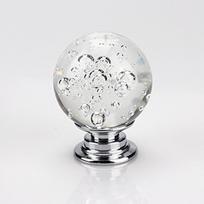 Europos krištolinio stiklo rutulio formos rankenėlė spintelėms ir stalčiams 30 bubble ball + 058 silver base balta