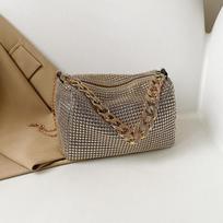 Female chain bag summer new Korean fashion version bright diamond cylinder stereoscopic full diamond casual shoulder gray