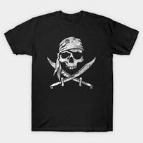Men Black Print T-shirt Pirate Skull Jolly Roger No-Cut Transfer Paper Print Cotton Tshirt L juoda
