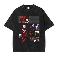 Dante Vergil Nero T Shirt Hip Hop PC Game Devil May Cry Vintage Washed Tops Tees Oversized Short Sleeve T-shirt Man Cotton L