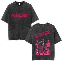 Gorillaz Virtualus Grupis Dvigaliai Grafiniai Spaudiniai Senoviniai Išplauti Oversized Gatvės Stiliaus Marškinėliai L
