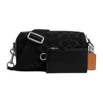 Coach Charter Barrel Crossbody Bag Leather Black Monogram, Silver Hardware Adjustable Shoulder Handbag for Women, Daily Commute Travel CO945-SVBK Basic Set (Bag+Dust Bag)