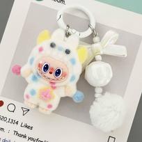 New Furry Polka Dot Labubu Keychain Bag Charm, Cute Plush Figure Toy