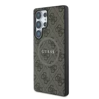 GUESS PU Leather 4G Colored Ring MagSafe Case for Samsung Galaxy S25 Ultra in Brown