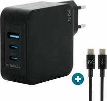 Ravanson Mobilis Charger 100W 2USB C 1USBA GaN cable 100W Laptop, Smartphone, Tablet Black AC Indoor