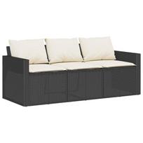 Trivietė sodo sofa，Lauko sofa su pagalvėlėmis, juodos spalvos, poliratanas CFE69593