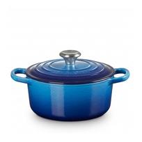 Le Creuset 21177182202430 Signature Gusseisen-Bräter mit Deckel, 18 cm, Azure