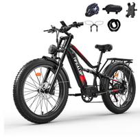 TIFGALOP ES7 Visureigis Suaugusiųjų Elektrinis Dviratis 26 colių Storos Padangos 750W Variklis 45-90KM nuvažiuojamas atstumas 52V19AH Baterija Važiavimui Lauke E-Kalnų Dviratis Su Vaikų Sėdyne juoda