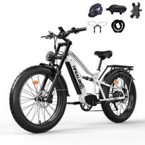 TIFGALOP ES7 Visureigis Suaugusiųjų Elektrinis Dviratis 26 colių Storos Padangos 750W Variklis 45-90KM nuvažiuojamas atstumas 52V19AH Baterija Važiavimui Lauke E-Kalnų Dviratis Su Vaikų Sėdyne balta