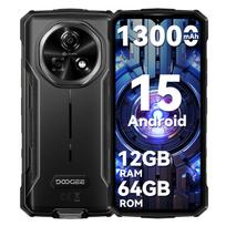 DOOGEE FIRE 5 Android 15 Atsparus išmanusis telefonas su 13000mAh baterija, 12GB+64GB/2TB išplečiama atmintis, 6.6  HD+ 90Hz IPS, 13MP kamera, NFC, IP68/69K pilka spalva