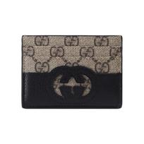 Gucci GG Canvas Leather Card Holder Beige Black Daily Travel 701425-K9GSG-9769 Shopping Bag Set(Basic Set+Shopping Bag)