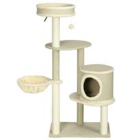 "PawHut" kačių draskyklė 124 cm su krepšeliu ir laipiojimo bokšteliu su kamuoliuku, 2 gulimos vietos, skirta katėms iki 5 kg